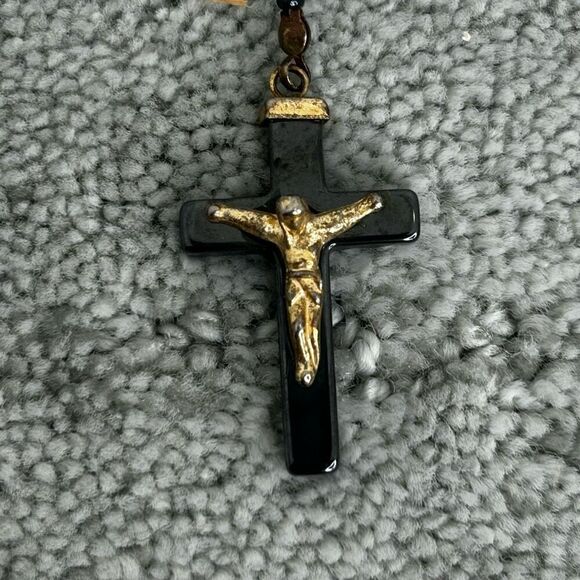 Hematite Bead Rosary 13.5" Gray & Gold-tone Seed Beads With Cultured Pearls - Picture 7 of 8